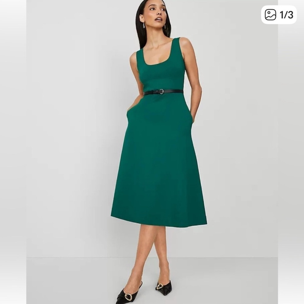 Ann Taylor Ponte sleeveless midi Dress in evergreen - sz 12